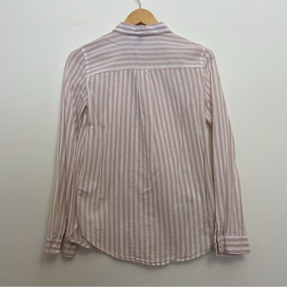 2/40$ H&M Divided 100% cotton button down shirt lightweight white beige striped - Picture 5 of 13